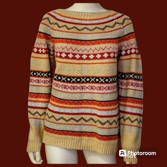 Misslook Retro Fair Isle Aztec Striped Oversized Ski Sweater - Picture 1 of 5